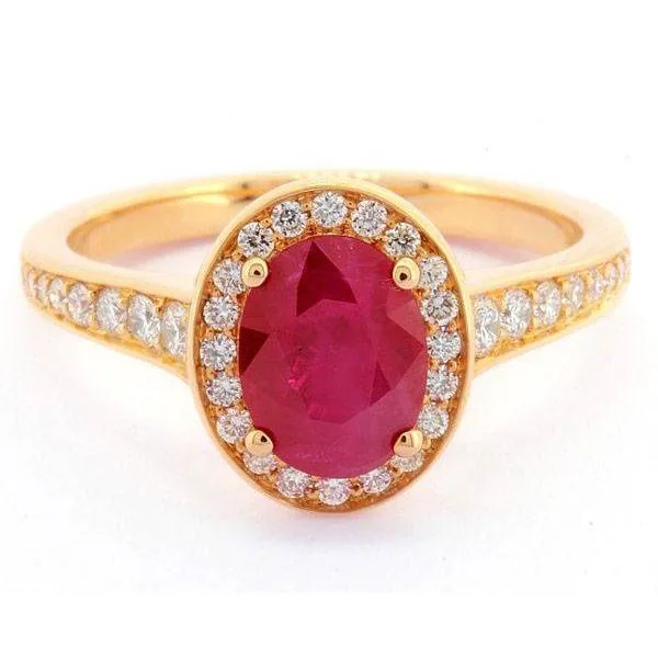 Handmade 1.8 CT Oval Cut Ruby Halo Enagement Ring