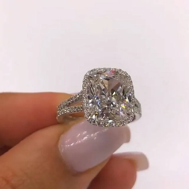 Handmade 3.0 CT Cushion Cut Halo Split Enagement Ring