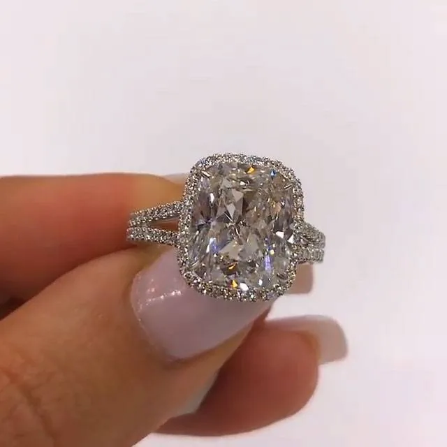 Handmade 3.0 CT Cushion Cut Halo Split Enagement Ring