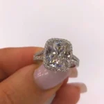 Handmade 3.0 CT Cushion Cut Halo Split Enagement Ring