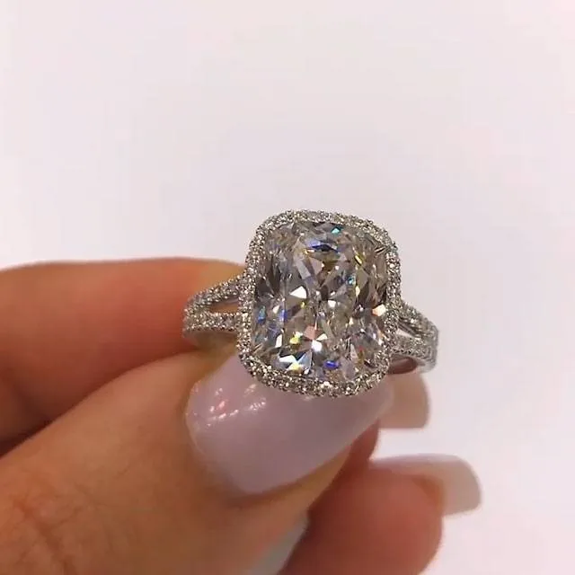 Handmade 3.0 CT Cushion Cut Halo Split Enagement Ring