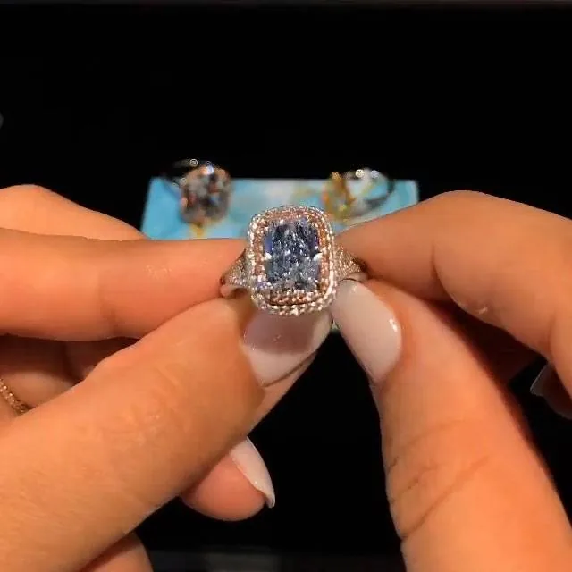 Handmade 3.0 CT Radiant Cut Fancy Blue Enagement Ring