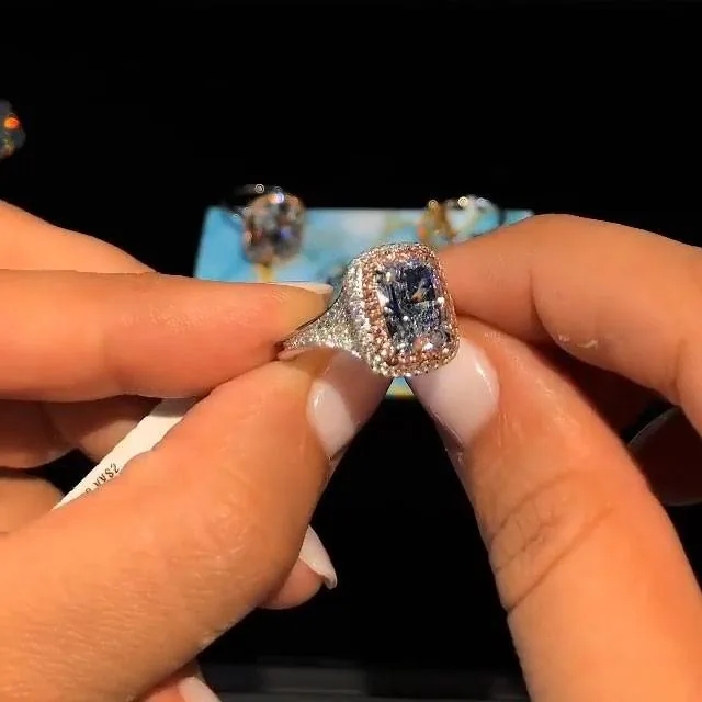 Handmade 3.0 CT Radiant Cut Fancy Blue Enagement Ring