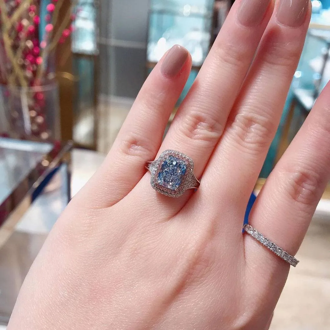 Handmade 3.0 CT Radiant Cut Fancy Blue Enagement Ring