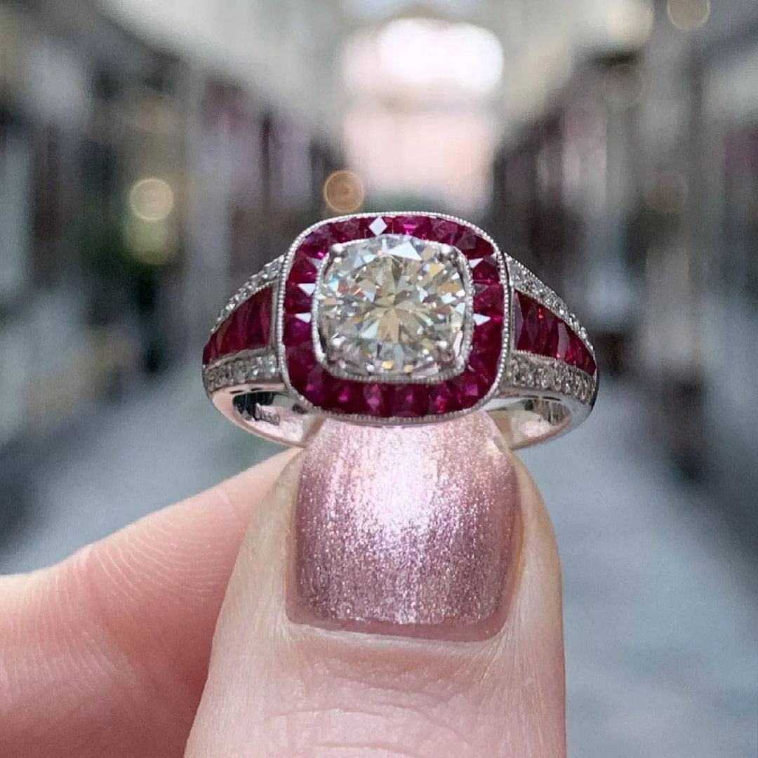 Handmade 1.5CT Sterling Silver Engagement Ring with a Ruby Calibre Halo