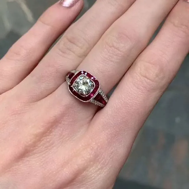 Handmade 1.5CT Sterling Silver Engagement Ring with a Ruby Calibre Halo