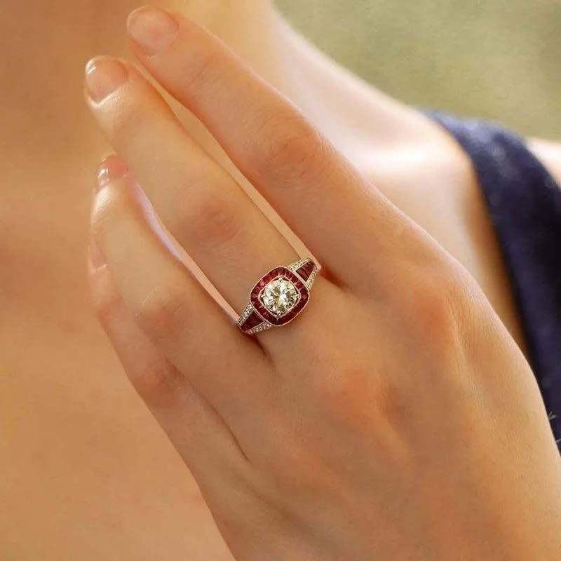 Handmade 1.5CT Sterling Silver Engagement Ring with a Ruby Calibre Halo