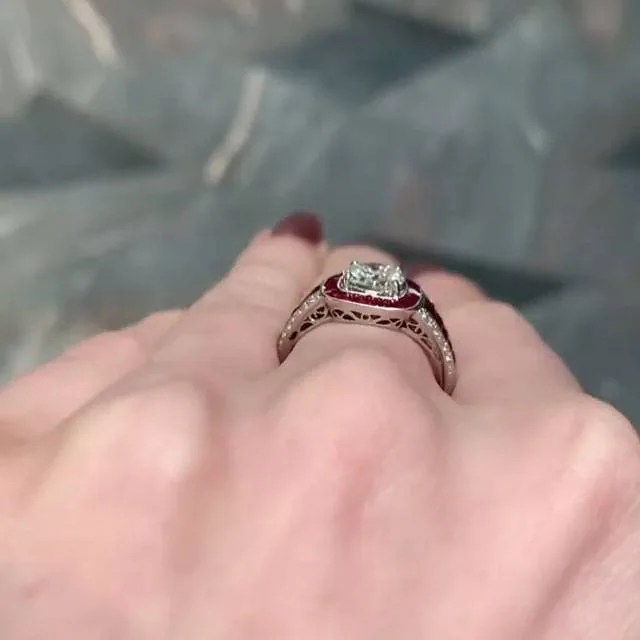 Handmade 1.5CT Sterling Silver Engagement Ring with a Ruby Calibre Halo