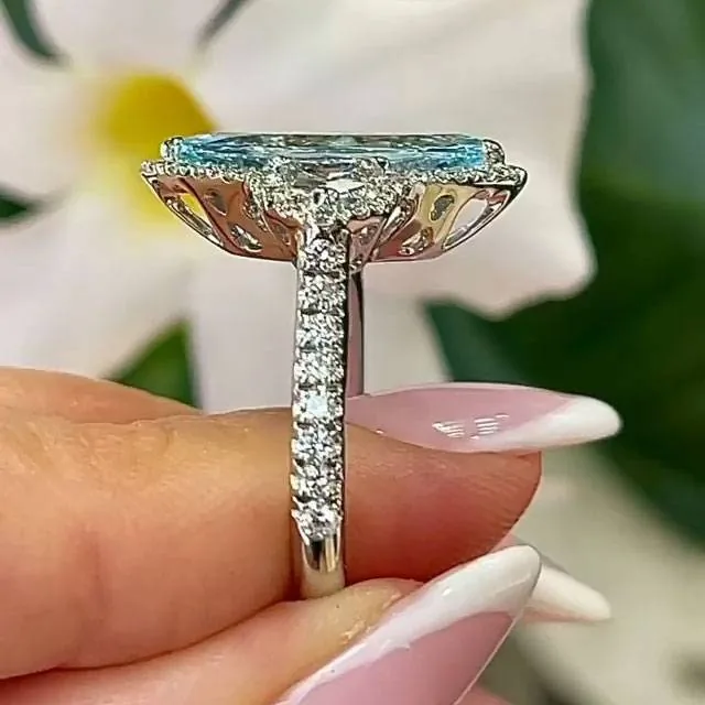 Handmade 5CT Marquise Cut Beautiful Blue Diamond Engagement Ring