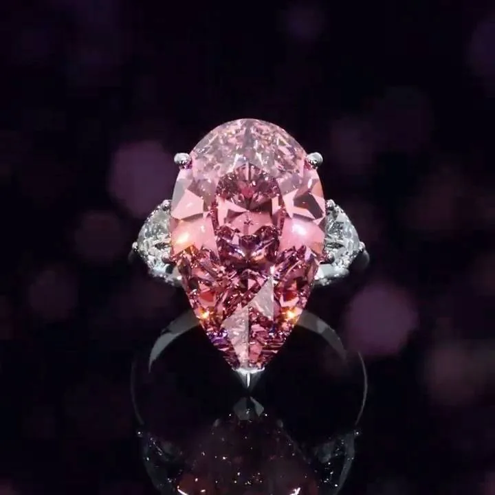 Handmade 5CT Pear Cut Pink Sapphire Engagement Ring