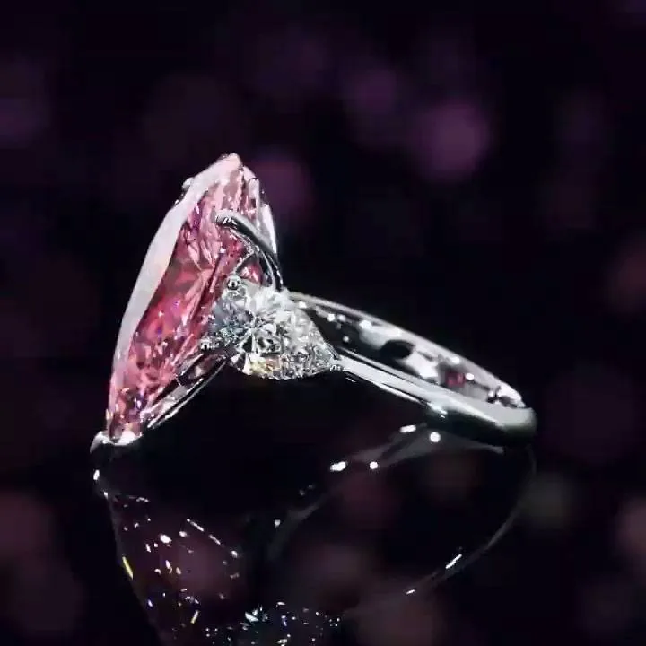 Handmade 5CT Pear Cut Pink Sapphire Engagement Ring
