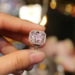 Handamde 4CT Radiant Cut Halo Pink Engagement Ring