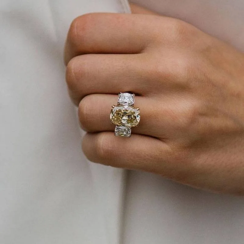 Handmade 7 CT Three Stone Cushion Cut Engagement Ring