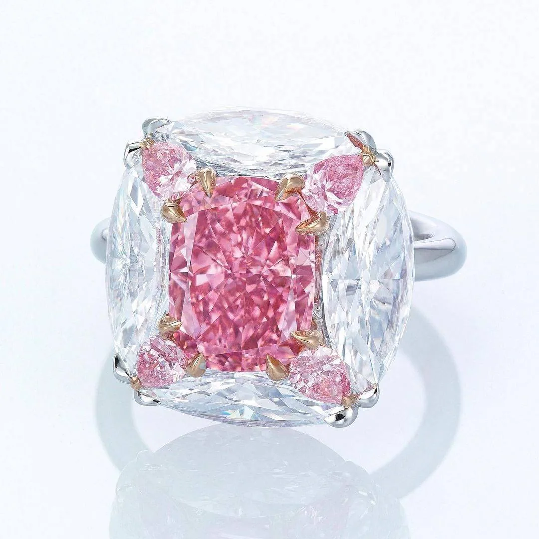 Handmade 3.5 CT Cushion Cut Pink Sapphire Engagement Ring