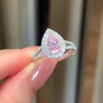 Handmade 1 CT Pink Double Halo Pear Cut Engagement Ring
