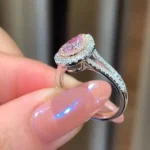 Handmade 1 CT Pink Double Halo Pear Cut Engagement Ring