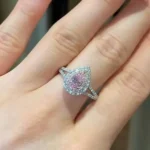 Handmade 1 CT Pink Double Halo Pear Cut Engagement Ring