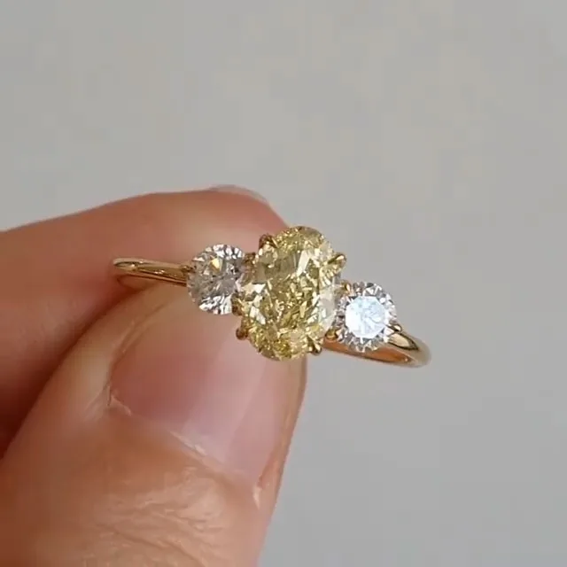 Handmade 1.0 CT Oval Cut Fancy Yellow Diamond Engagement Ring