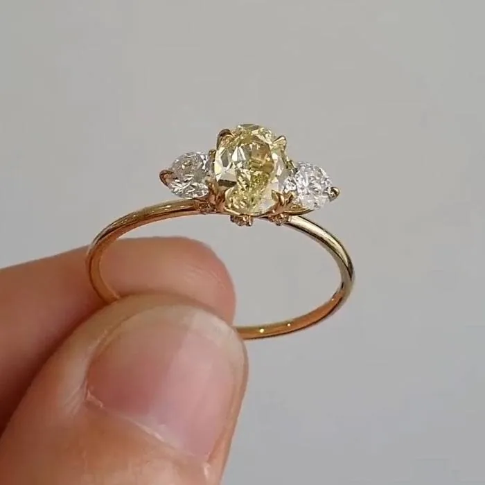 Handmade 1.0 CT Oval Cut Fancy Yellow Diamond Engagement Ring