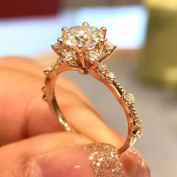 Handmade 1 CT Round Cut Lab-created Gemstone Engagement Ring