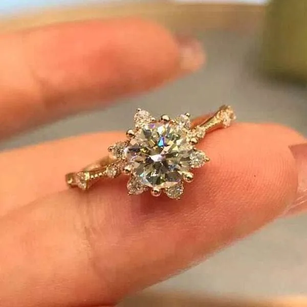 Handmade 1 CT Round Cut Lab-created Gemstone Engagement Ring