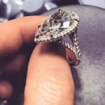 Handmade 10 CT Pear Cut Halo Sterling Silver Ring