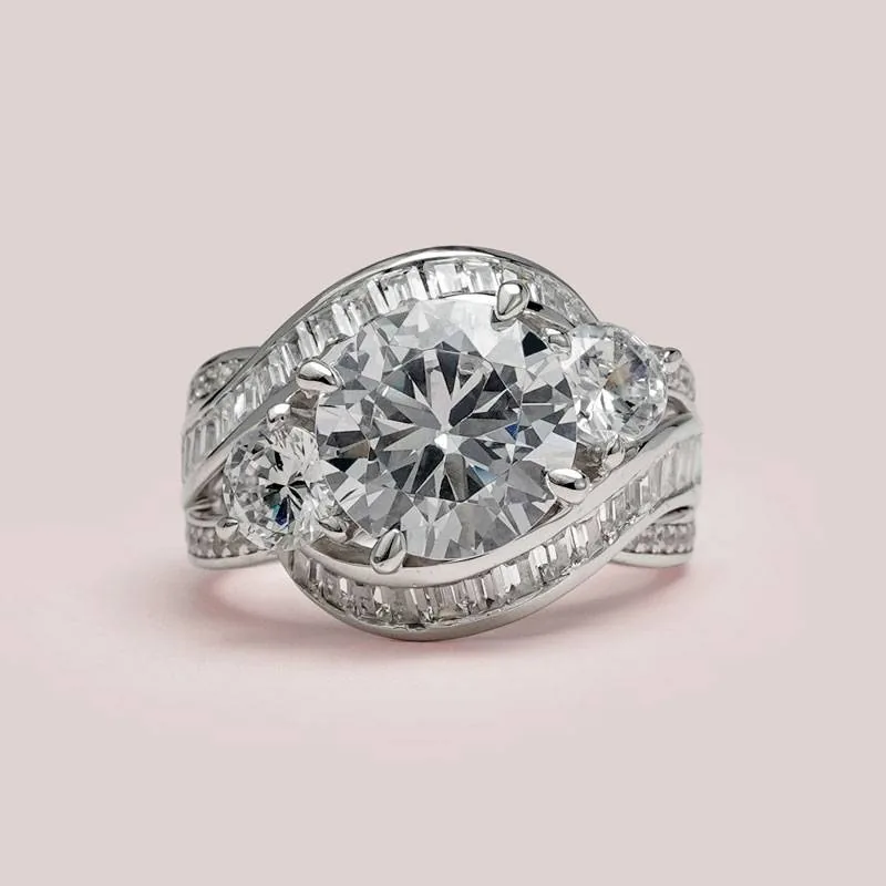 Handmade Round Cut Three Stone Sterling Silver Ring