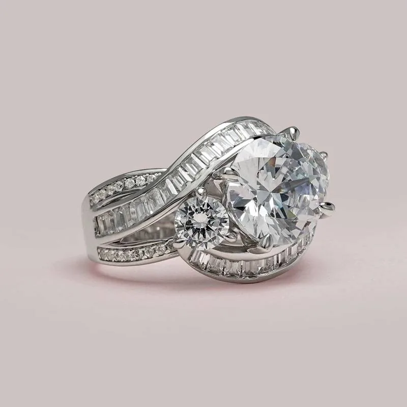 Handmade Round Cut Three Stone Sterling Silver Ring