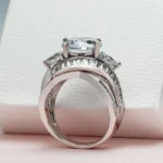 Handmade Round Cut Three Stone Sterling Silver Ring