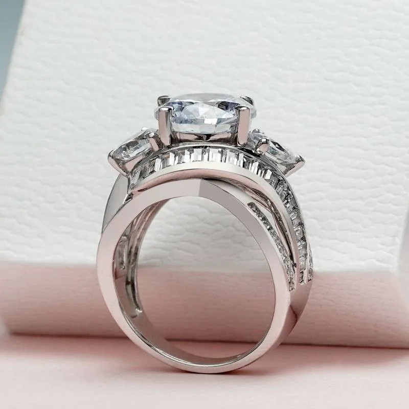 Handmade Round Cut Three Stone Sterling Silver Ring