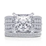 Handmade 4.0 CT Princess Cut Sterling Silver Ring Set