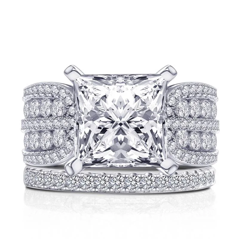 Handmade 4.0 CT Princess Cut Sterling Silver Ring Set