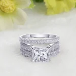Handmade 4.0 CT Princess Cut Sterling Silver Ring Set
