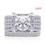 Handmade 2.0 CT Princess Cut Sterling Silver Ring Set