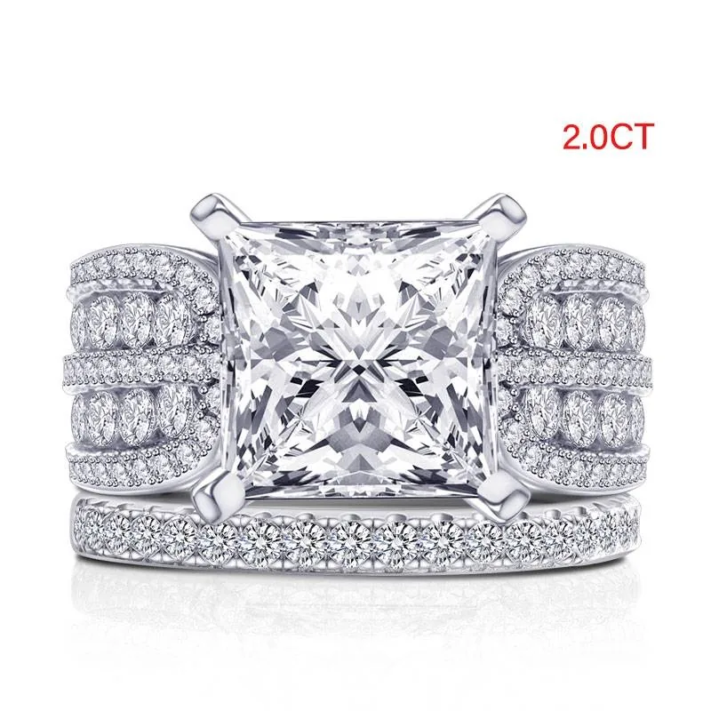 Handmade 2.0 CT Princess Cut Sterling Silver Ring Set