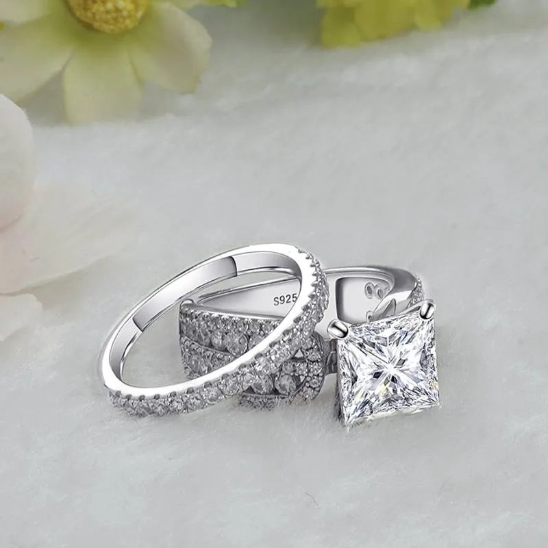 Handmade 2.0 CT Princess Cut Sterling Silver Ring Set