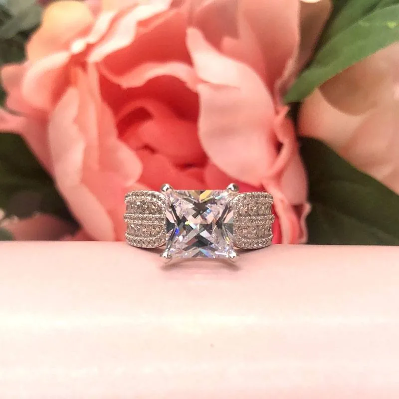 Handmade 4.0 CT Princess Cut Sterling Silver Ring
