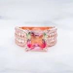 Handmade 4.0 CT Princess Cut Watermelon Stone Ring