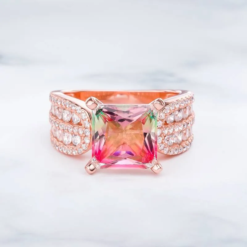 Handmade 4.0 CT Princess Cut Watermelon Stone Ring