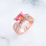 Handmade 4.0 CT Princess Cut Watermelon Stone Ring