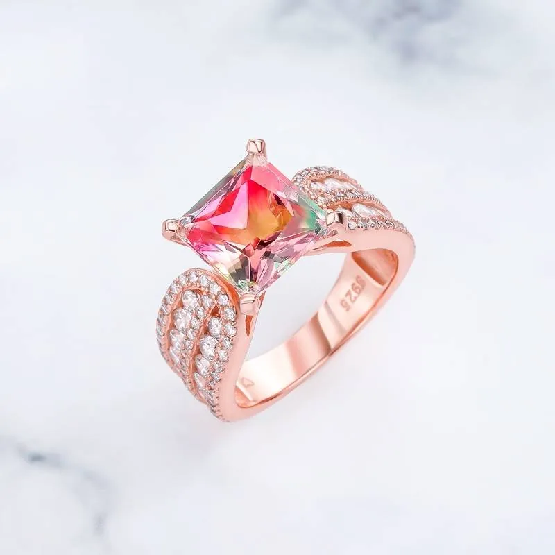 Handmade 4.0 CT Princess Cut Watermelon Stone Ring