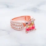Handmade 4.0 CT Princess Cut Watermelon Stone Ring