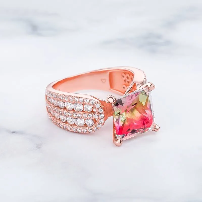 Handmade 4.0 CT Princess Cut Watermelon Stone Ring