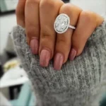 Handmade Oval Cut Halo Sterling Silver Ring