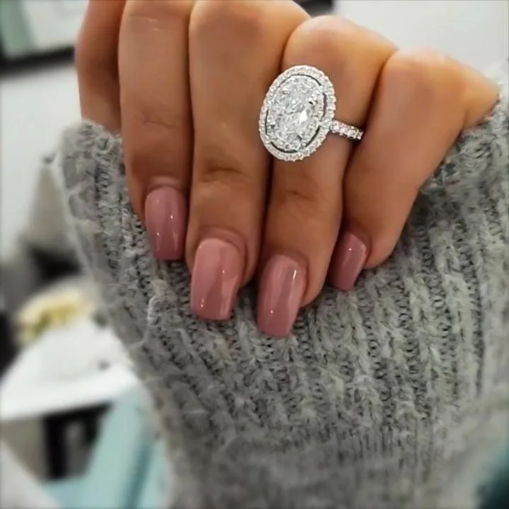 Handmade Oval Cut Halo Sterling Silver Ring