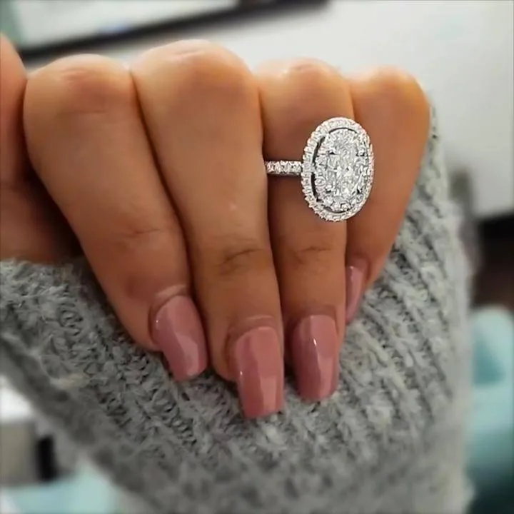 Handmade Oval Cut Halo Sterling Silver Ring