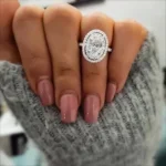 Handmade Oval Cut Halo Sterling Silver Ring