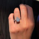 Handmade Pear Cut Halo Sterling Silver Ring