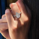 Handmade Pear Cut Halo Sterling Silver Ring