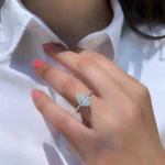 Handmade Pear Cut Halo Sterling Silver Ring